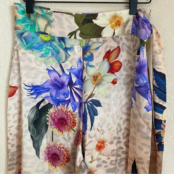 NWT Adriana Iglesias Aneta Floral Leopard Print 100% Silk Wide Leg Pants - Picture 5 of 8